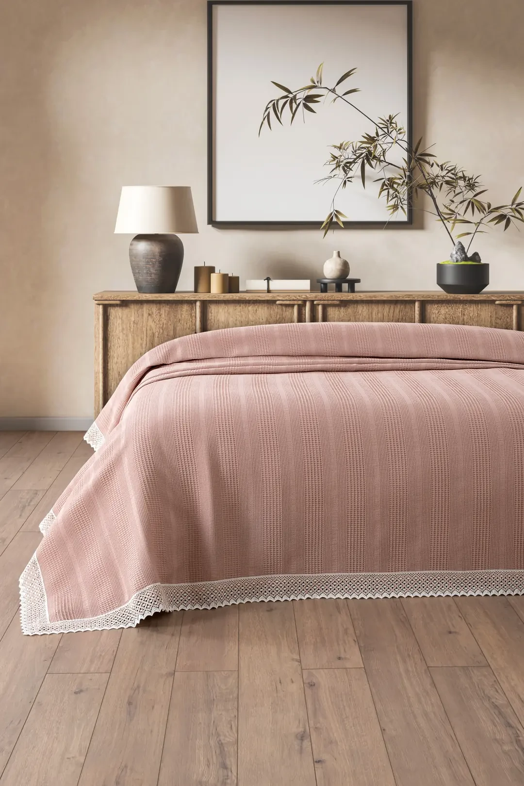 Kopanaki Dantelli Çift Kişilik Pike - %100 Pamuk Pike - 210x230 cm